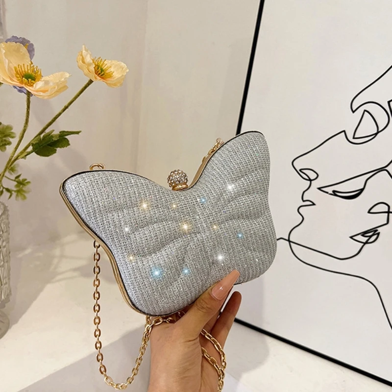 Bolso noche pequeño bolso mano para mujer bolso en forma mariposa con cadena Mini bolso cruzado bolso boda