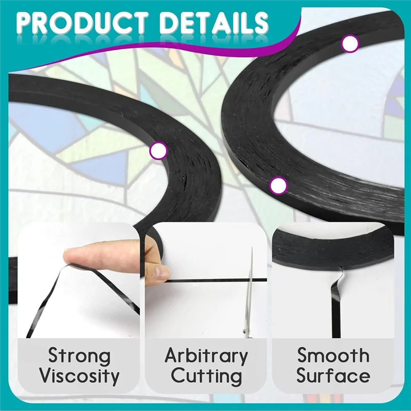 ELEG-For Glass Decal Leading Lines Roll-8 قطع 3 مم 216 قدم ملون لخطوط الرصاص الزجاجية لطلاء الزجاج - نافذة معرض السطح #4