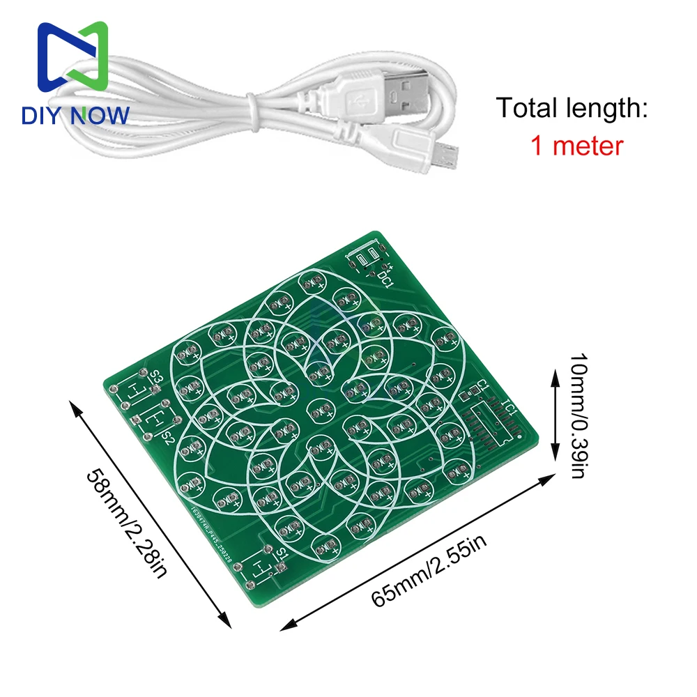 Diy kit eletrônico multi estilo padrão moinho de vento eletrônico fluindo luz água 43 led DC4-5V conjunto treinamento componente solda