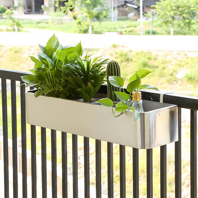 

Powder Coated Durable Square Stainless Steel Railing Planters Balcony Decoration Hanging Flower Pot for Home & Garden