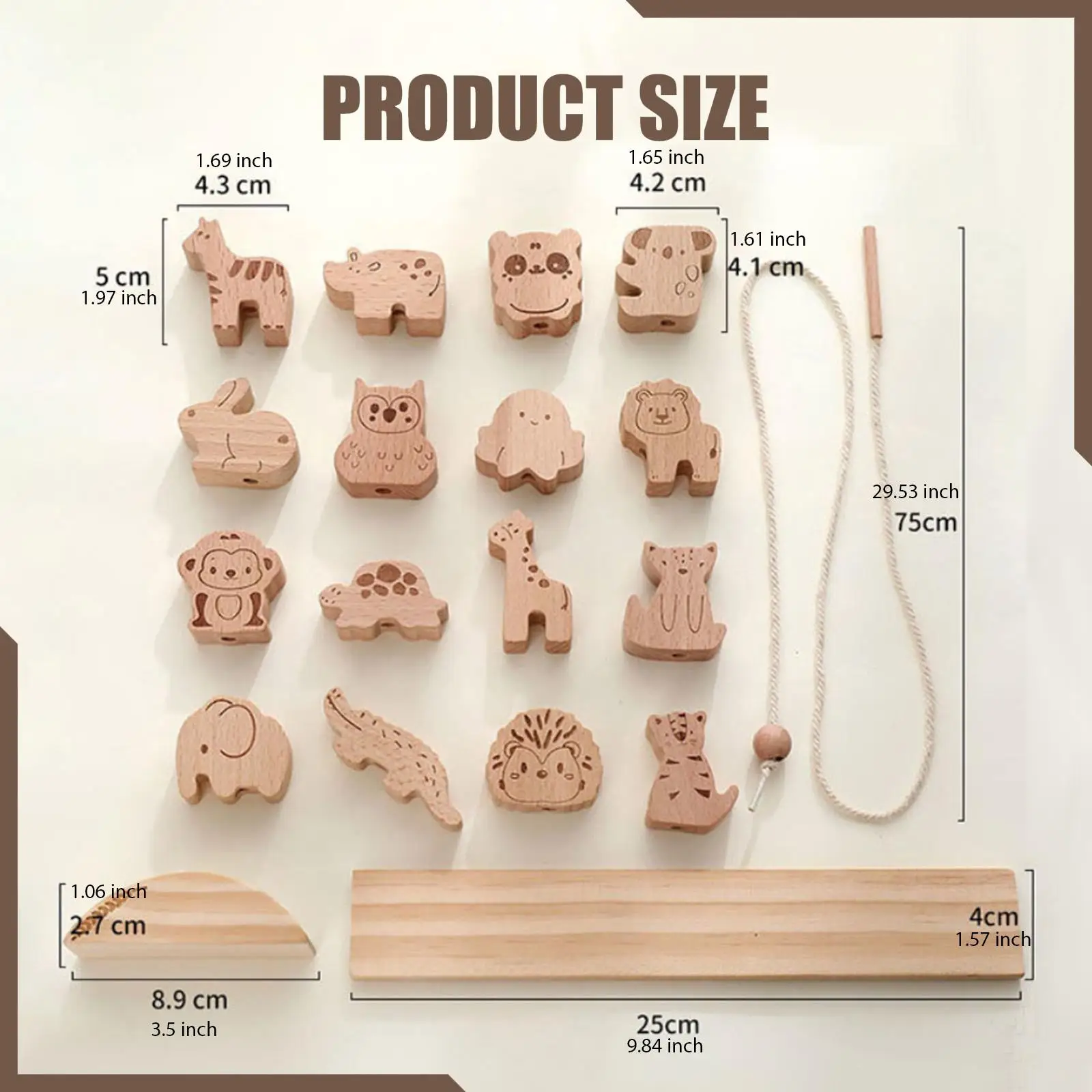 Wooden Animal Blocks Stacking Toy Early Development Smooth Surface Gifts Stringing Educational Threading for Boys Girls Birthday