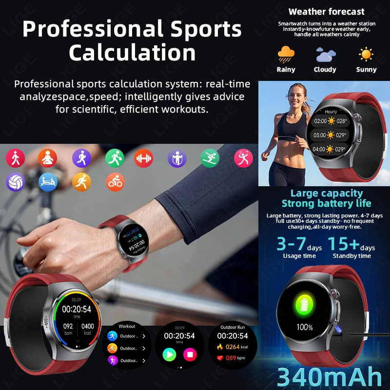 Blood Oxygen Pressure Health Monitor Smart Watch Accurate Detection Air Pump Airbag Body Temperature ECG Smartwatch NFC 2026 New