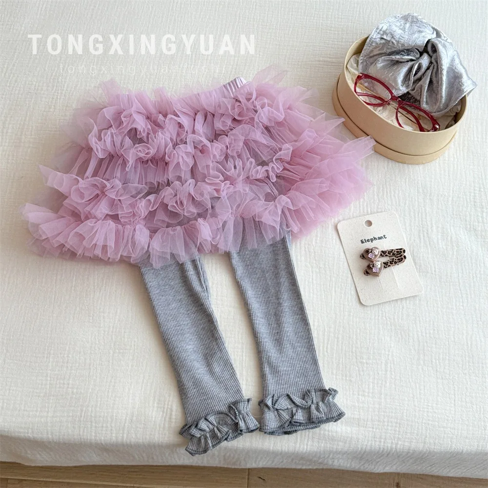 Girls Korean New Spring Autumn Fart Curtain Cake Gauze Leggings Beautiful Princess Style Casual Pants Trend