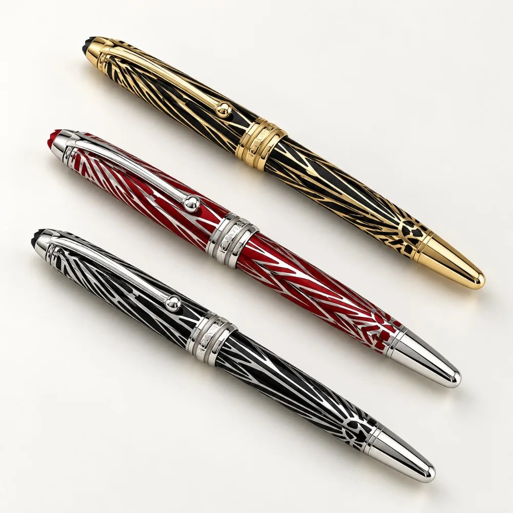Fountain Pens Vintage Inspired Red Gold Relief Pattern Elegant Metal Writing Instrument for Executive Office and Gift Giving