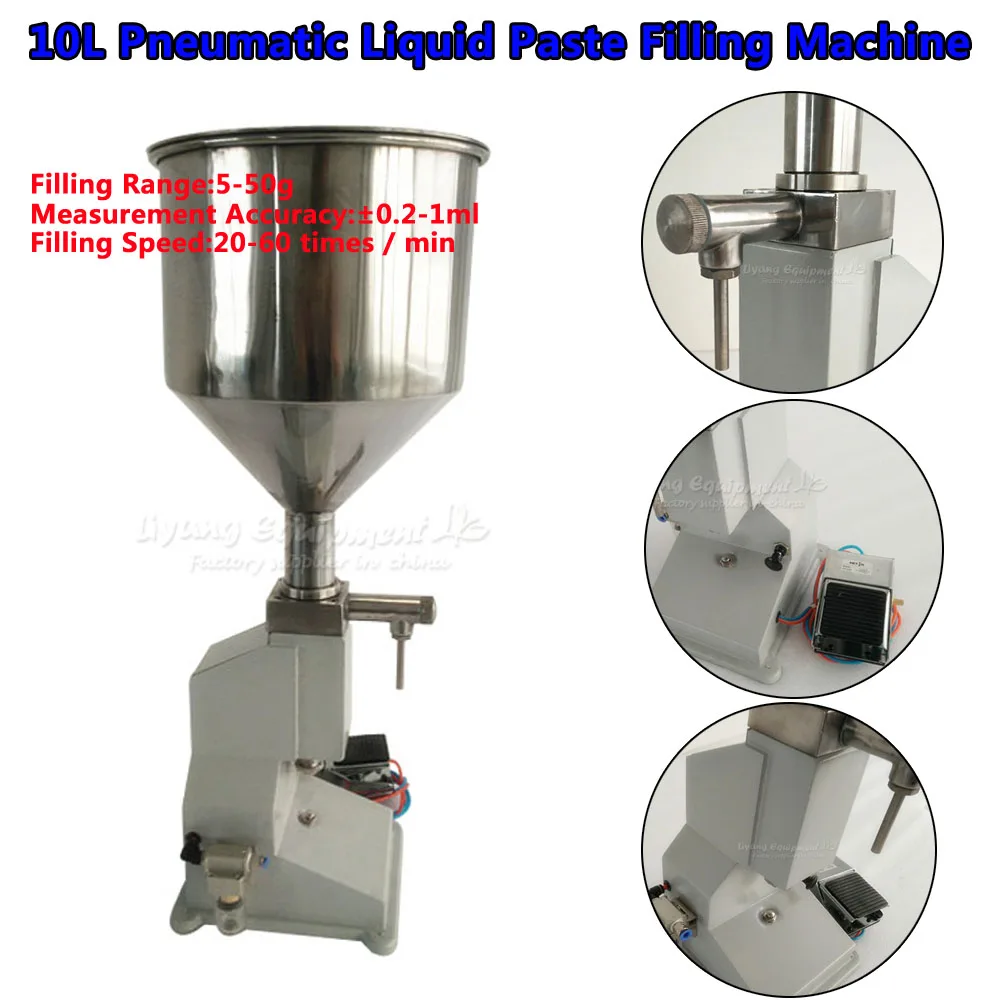 

Mini 10L Filling Machine Pneumatic A02 Liquid Paste Can Filler Device 20-60 Times/Min For Laboratories Beauty Salons Use 220V