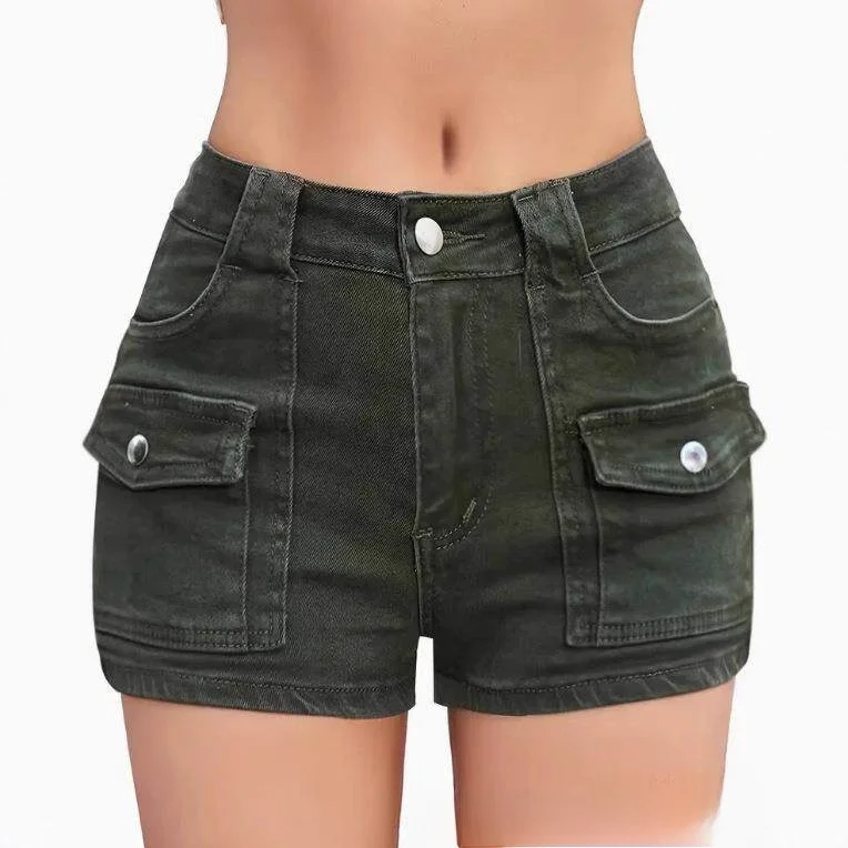 Women's Elastic Denim Shorts Summer New Style Multi-Pocket Casual Fashion plus Size Five-Piece Pants Seven-Sleeve Tops view 2