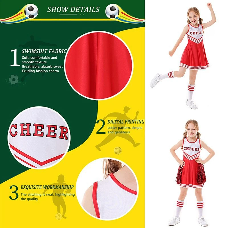 New Cheerleader Children School Girls Outfits Dress Fancy Cheerleader Uniform Outfits