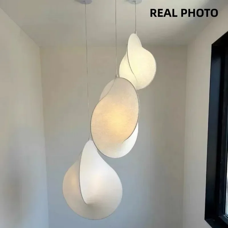 Japanese Wabi Sabi Silk Pendant Lights Stairs Loft Light Dinning Room Decor Suspend Indoor Lighting Led Chandelier Lamp Fixtures