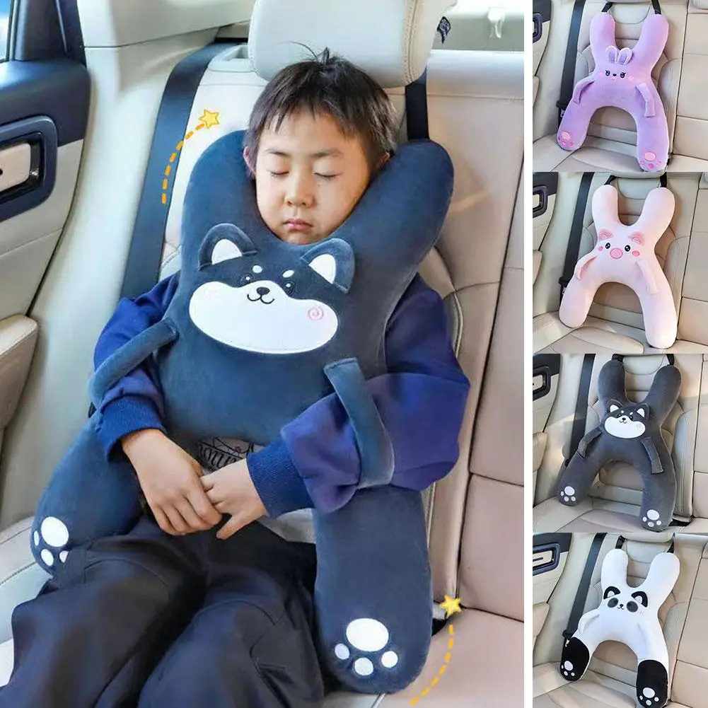 Cute Cartoon Car Headrest Removable Breathable Unisex Sleeping Pillow Head Support Comfortable Car Mounted Pillow Travel Comfort