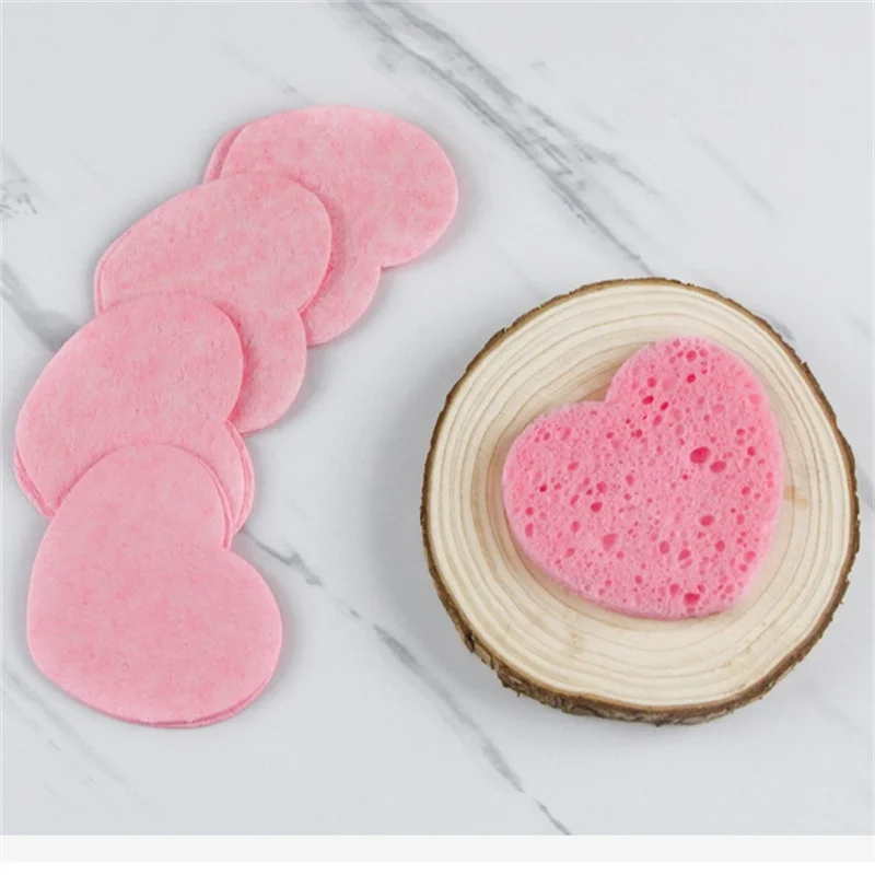 10/20/50PCS Heart Shape Reusable Facial Sponges Pad Compressed Natural Facial Cleansing Pads Exfoliating For Cleansing