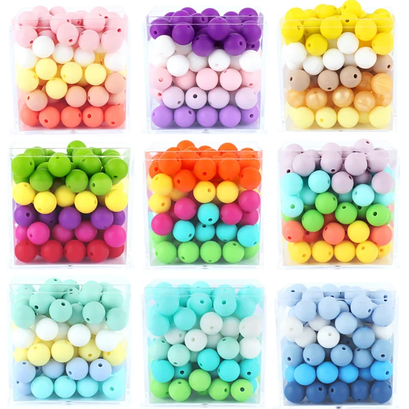 100Pcs 9MM 12MM 15MM Silicone Beads Round Beads Colorful Set For Jewelry Making DIY Beaded Pen Keychain Jewelry Accessories