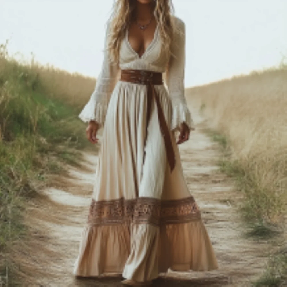 Robe Boho imprimée de style ethnique pour femme, vintage, Western Cowgirl