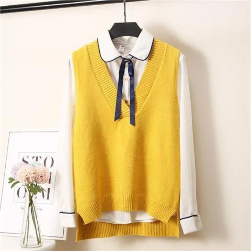 Grey V-neck Vest Ladies Sweaters Pink Knitted Top for Women Jersey Modern Harajuku Fashion Streetwear Y2k Korea Korean Style