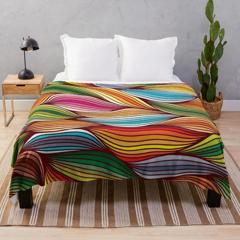 Wave Line Flannel Throw Blanket Colourful Line Lightweight Super Soft King Queen Size Blanket for Bed Couch Sofa All Season Warm