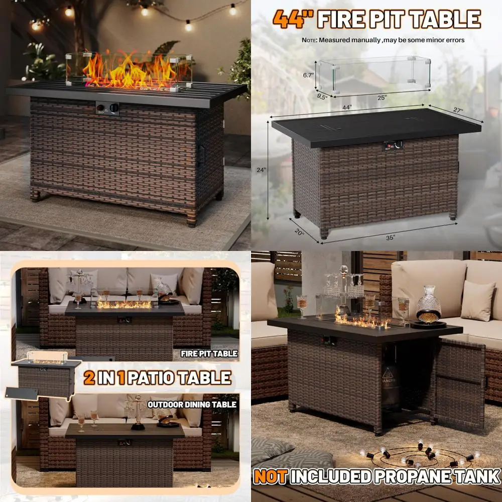 

44-дюймовый уличный стол для костра на пропане с разрешением 50 000 БТЕ, стеклянной защитой от ветра и крышкой для патио и сада