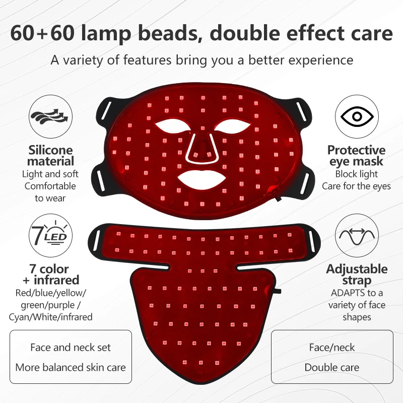 LED Facial Mask with Neck 8 color Near-infrared Red Facial and Neck Photon Oil Control Skin Firming Whitening and Anti Rednes 4