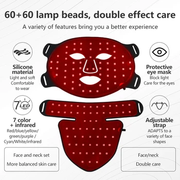 LED Facial Mask with Neck 8 color Near-infrared Red Facial and Neck Photon Oil Control Skin Firming Whitening and Anti Rednes 9