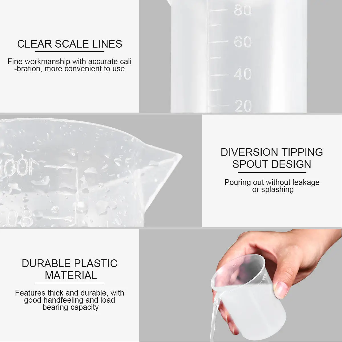 6Pcs 100Ml Heat Resistant PP Plastic Measuring Cups Beakers with Precision Graduations for Lab Kitchen Baking Acid Alkali Liquid