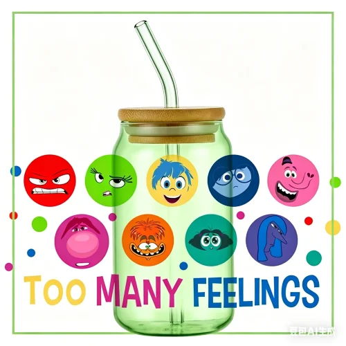 cartoon inside Out 2 16OZ UV DTF Cup Wraps Transfer Sticker For Glass Libbey Can Bottle Selfadhesive Washable DIY cup wrap