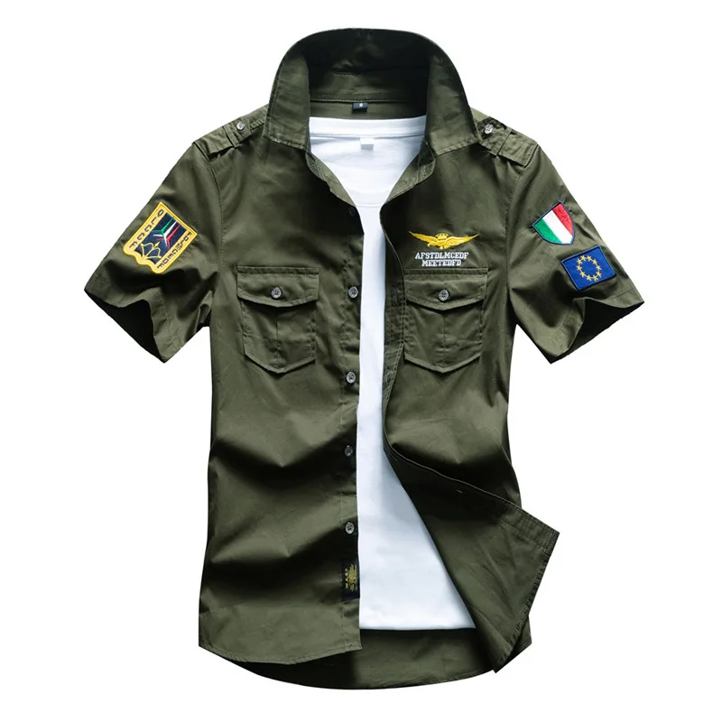 

Men's Workwear Shirt Large Size Embroidered Short Sleeve Pure Cotton Summer Slim Fit Casual Shirt Japanese Style Collar