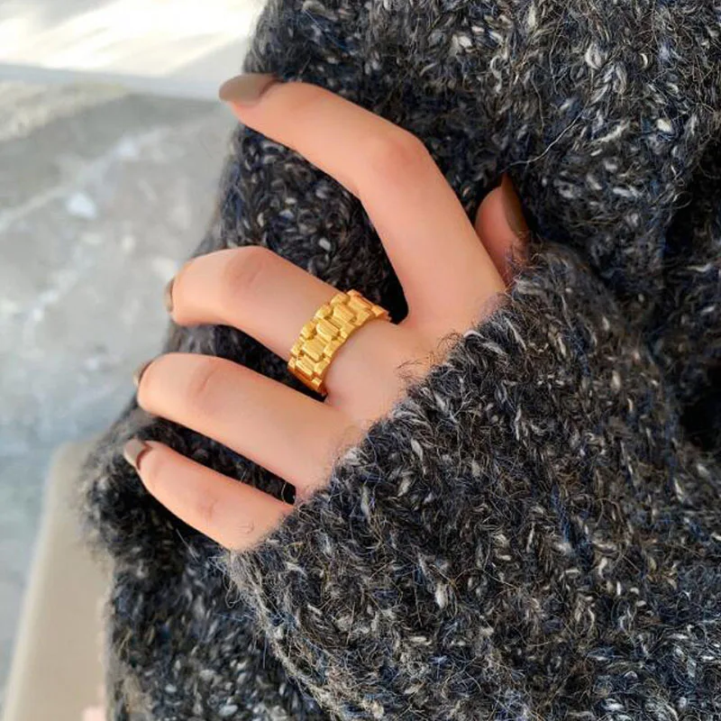 Luxus Nie Verblassen Gold Farbe Strap Ring Edelstahl Ringe Für Frauen Mode Herren Schmuck 7MM Breit Finger Band drop Verschiffen – Detail 3