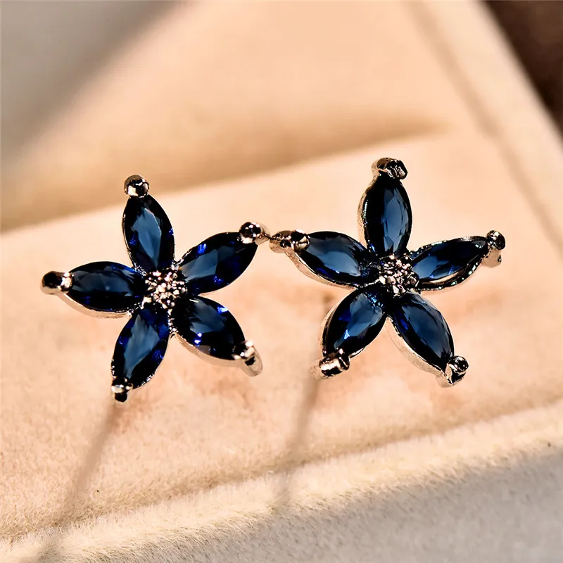 Śliczne kobiece niebieskie cyrkonie gwiazdy stadniny kolczyki Multicolor Birthstone kryształ srebrny kolor biżuteria ślubna dla kobiet — zdjęcie 4