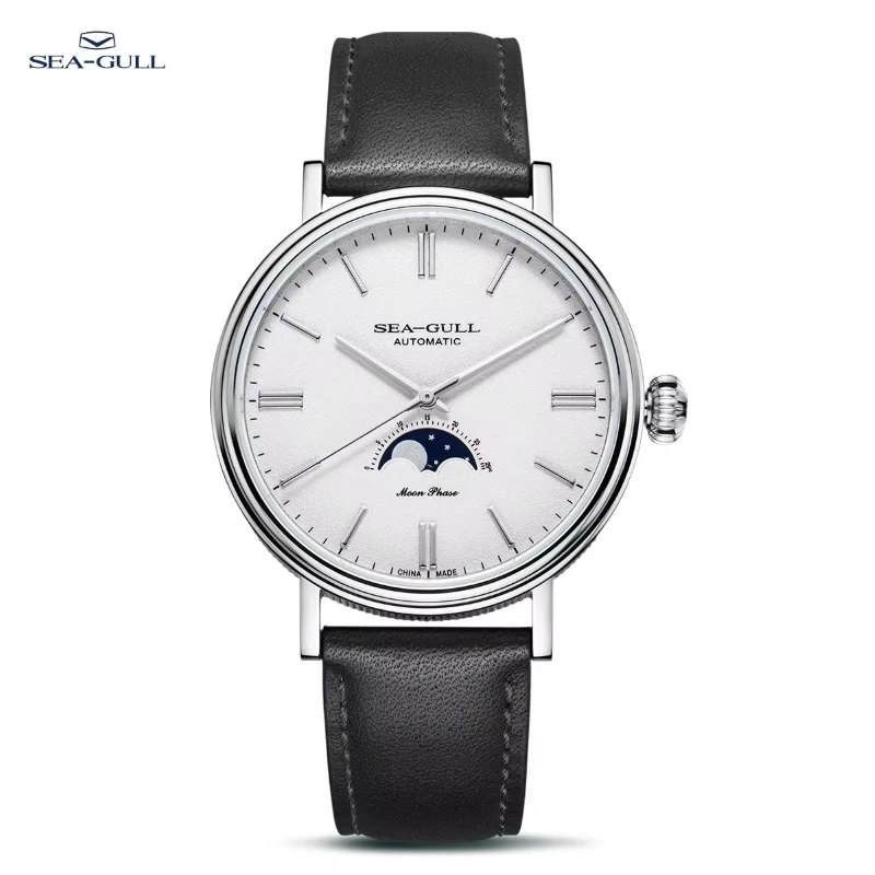 2024 Seagull Automatic Mechanical Watch Moon Phase Leather Casual Business Wristwatch Mechanical Relojes Hombre 819.12.6136