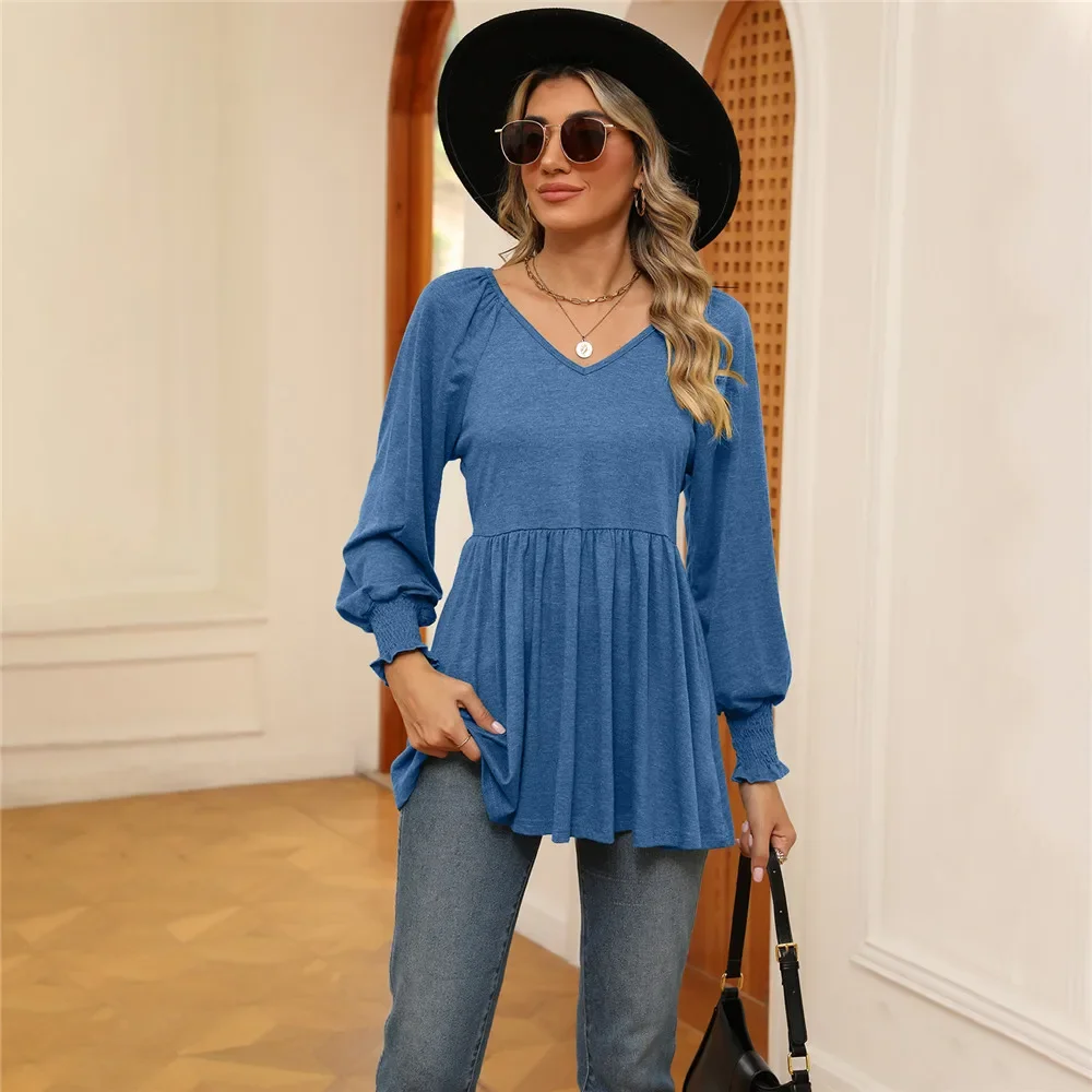 

Woman Clothing Summer T-shirt Long Sleeve Top Tees Korean Popular Clothes T Shirt for Women's Blouses White Blue Casual Tshirt