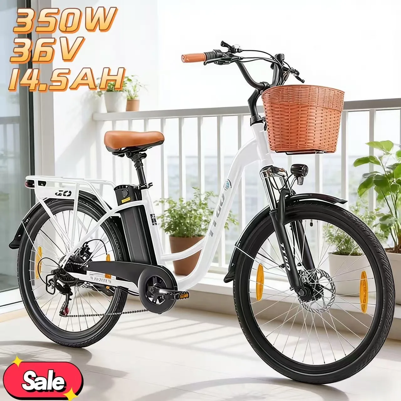 

Electric bicycle with basket rear seat 350W high-performance E-bike 36V 14.5AH lithium battery practical urban daily commuting