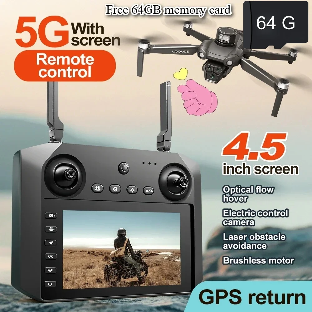 

U33PROMAX 4.5-inch screen controlled drone GPS positioning dual camera brushless motor aircraft laser obstacle avoidance remote