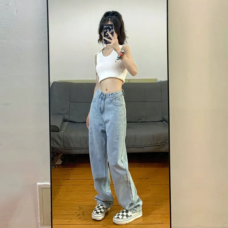 Herfst Dameskleding Brede Jeans Vrouw Bezaaid Klinknagel Ketting Kraal Kwasten Pailletten Parel Vrouwelijke Denim Mode Gothic Punk Emo Goth