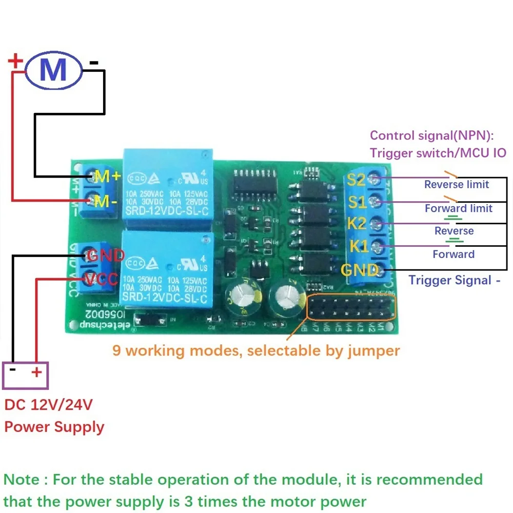 12v 24v Motor Forward/Reverse Control Board Two Relay Delay Timing Cycle Module Control Solenoid Valve Pumps