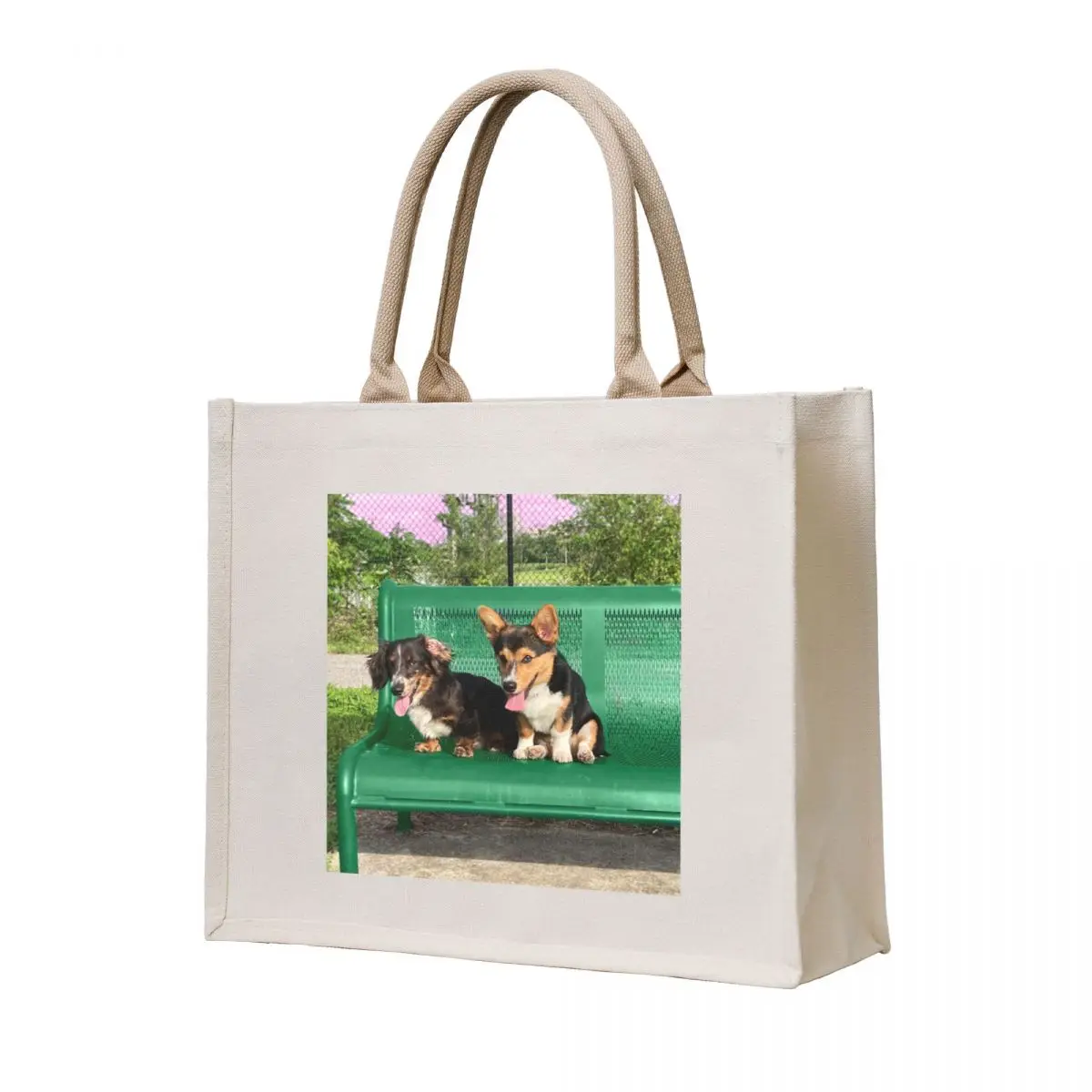 

Puppies on Bench Pink Sky Tote Bag Women's shopping bag shopper bag women sacs de shopping