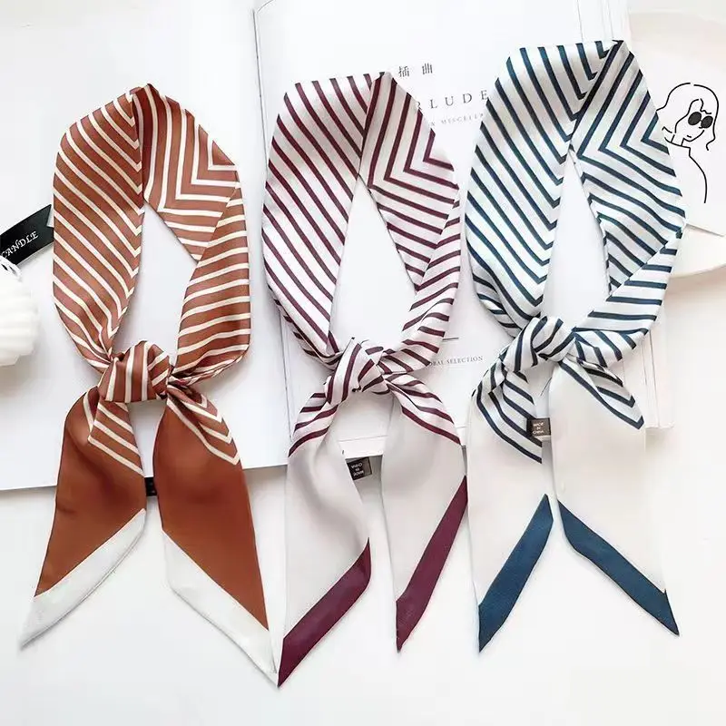 وشاح حريري صغير، شريط بسيط، أزياء نسائية، متعدد الاستخدامات، وشاح احترافي، شريط مزخرف