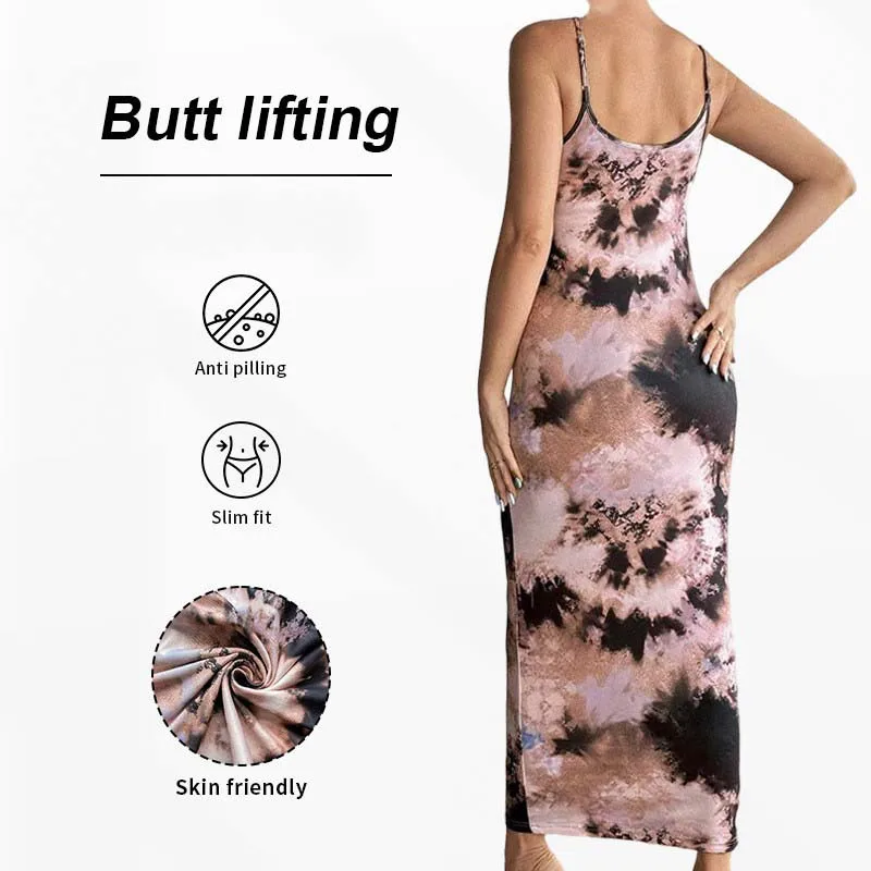 Fashion Maternity Clothing Tie Dye Dress U Neck Backless Slim Fit Butt Lifting Anti Pilling Pregnant Women Dresses S-XL