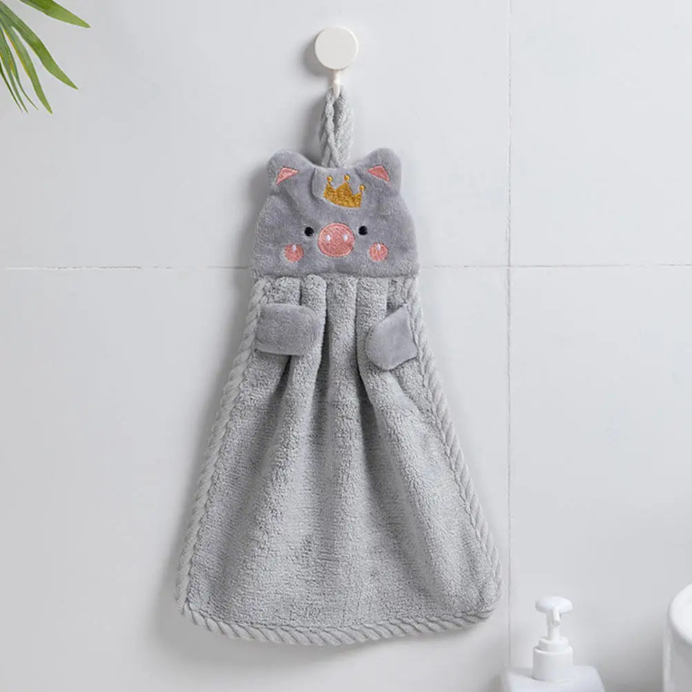 4Pcs Absorbent Hand Towels Pig Embroidery Bathroom Kitchen Hanging Rope Wipe Handkerchiefs Household Water-Absorbent Towels