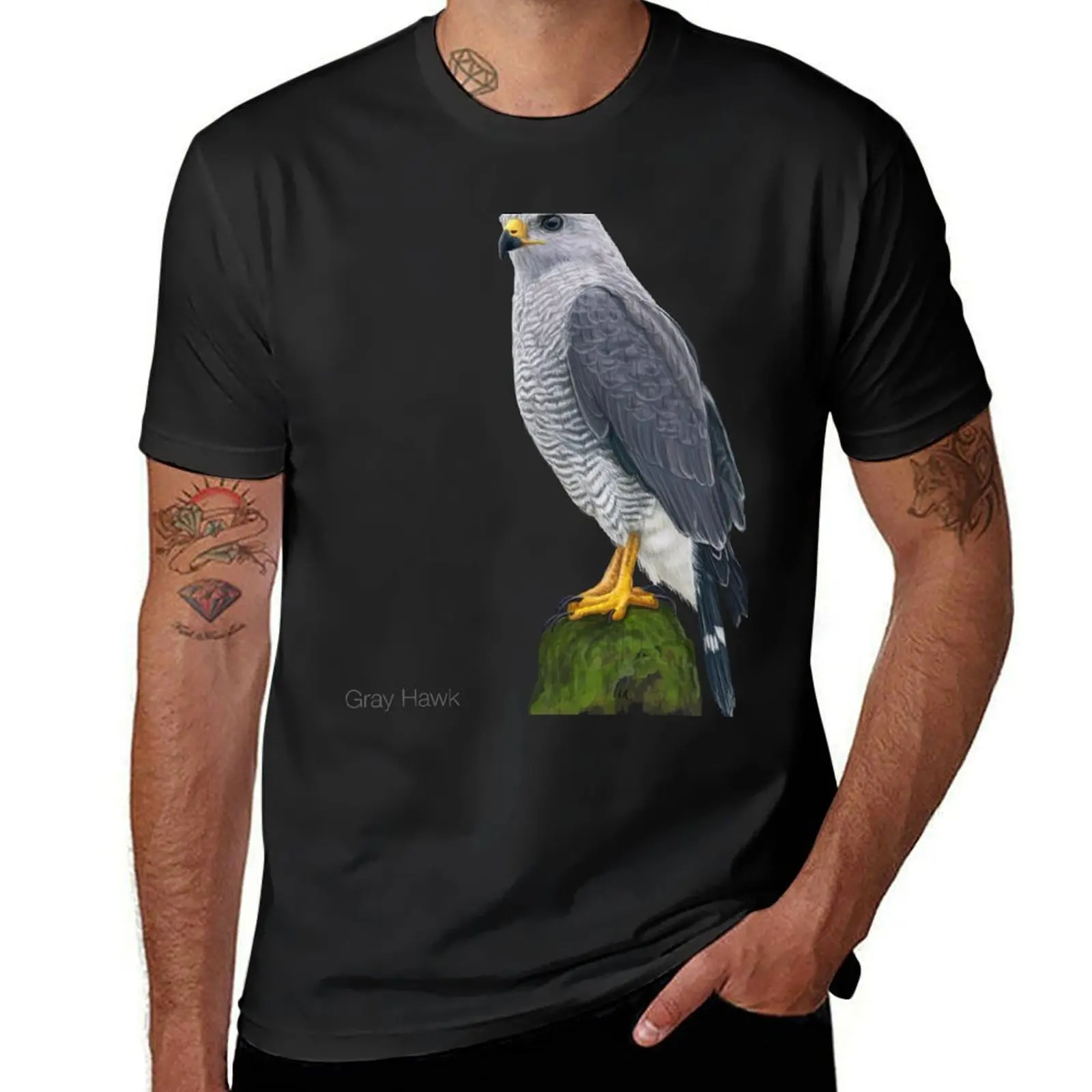 Gray Hawk Bird Illustration T-Shirt plus size tops summer clothes shirts graphic tees Short sleeve tee men