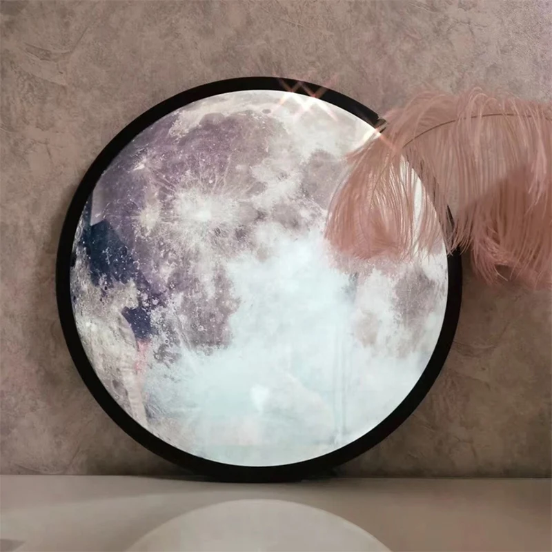 Moon Mirror Lamp Round Moonlight Wall Decor Bedside Lamp Gift Bedroom Bathroom Home Room Decoration Small Night Light