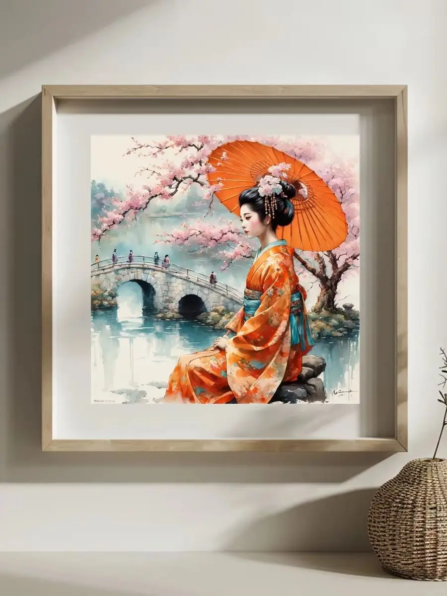 1 Stück 30x30 cm/11,8 Zoll, 11Ct/14Ct Kreuzstich-Set, DIY Valentinstagsgeschenk, Stickerei-Set für Festlichkeiten, Kimono-Dame Kirschblüte – Detail 1
