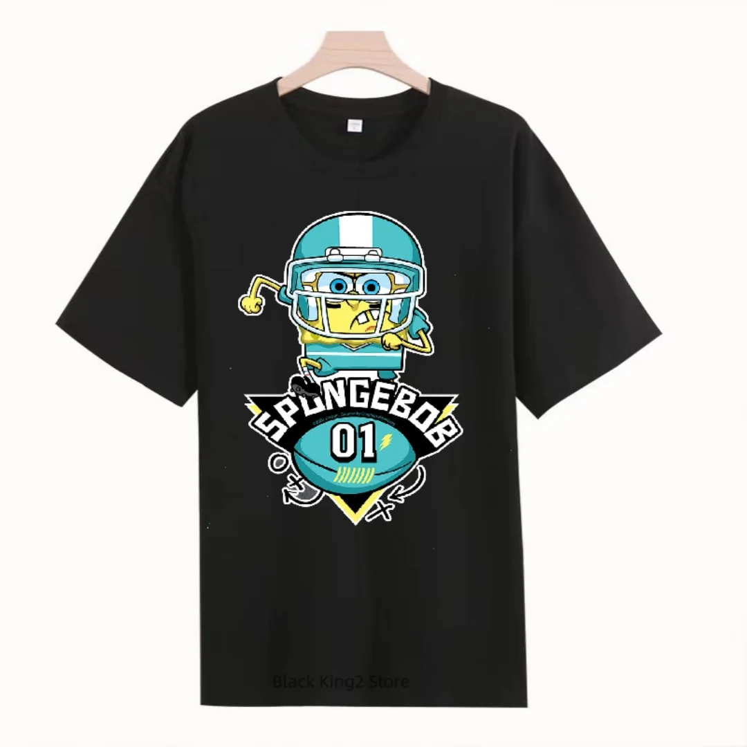 Football SpongeBob Men's T Shirts SpongeBob SquarePants Graphic Short Sleeve T-Shirt Unisex Sport Men Women Oversized Clothing