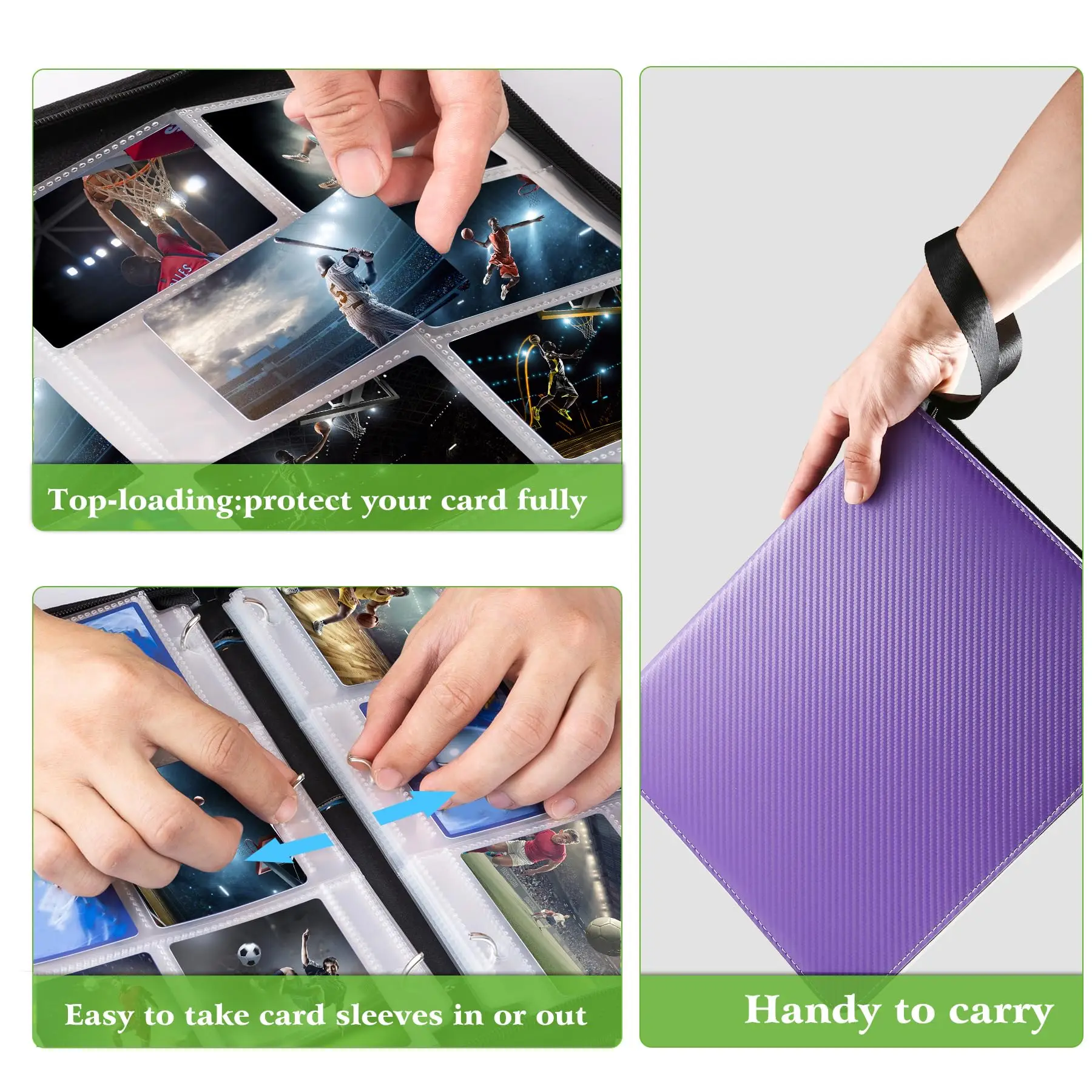 900 Double Sided 9 Pocket Collector Trading Card Binder 50 Removable Sleeves with Zipper PU Leather Cover Card Collection Album