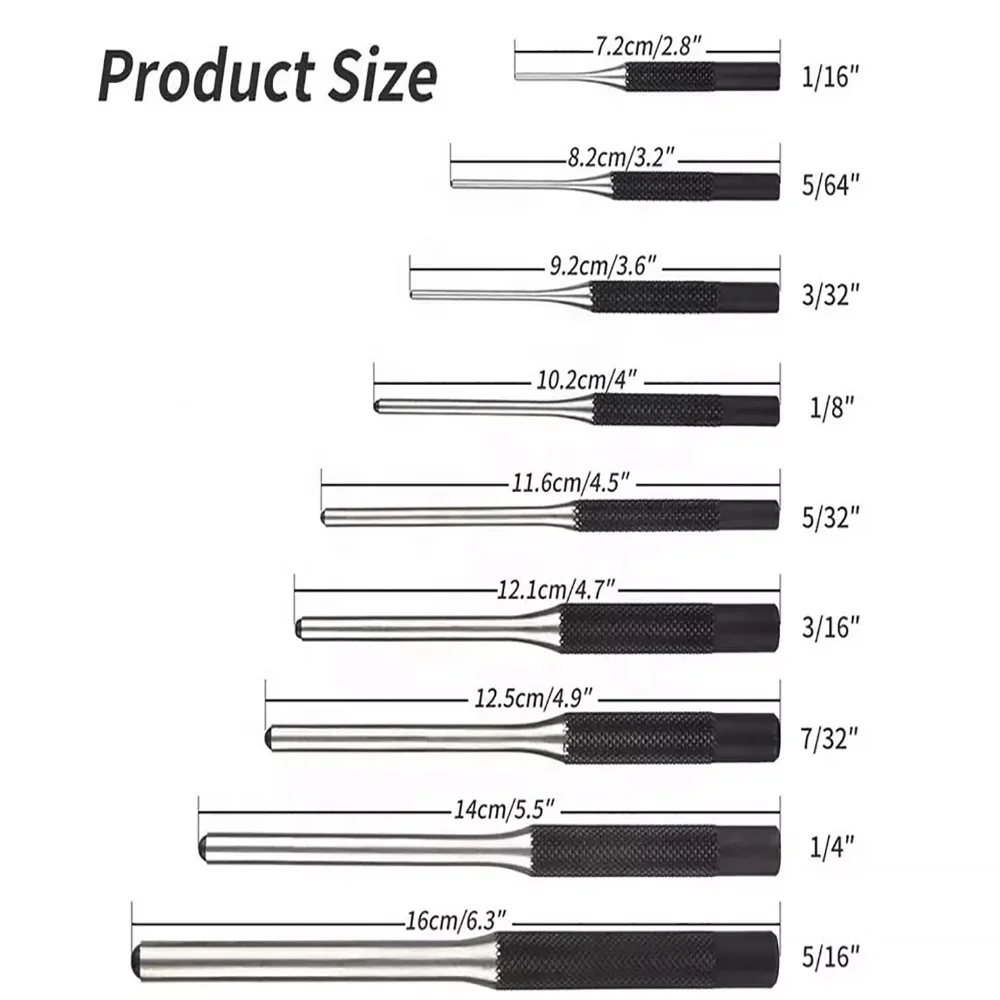 13 pz/lotto Roll Pin Punch Set con custodia Smithing Punch rimozione strumenti di riparazione con punzoni e martello da banco