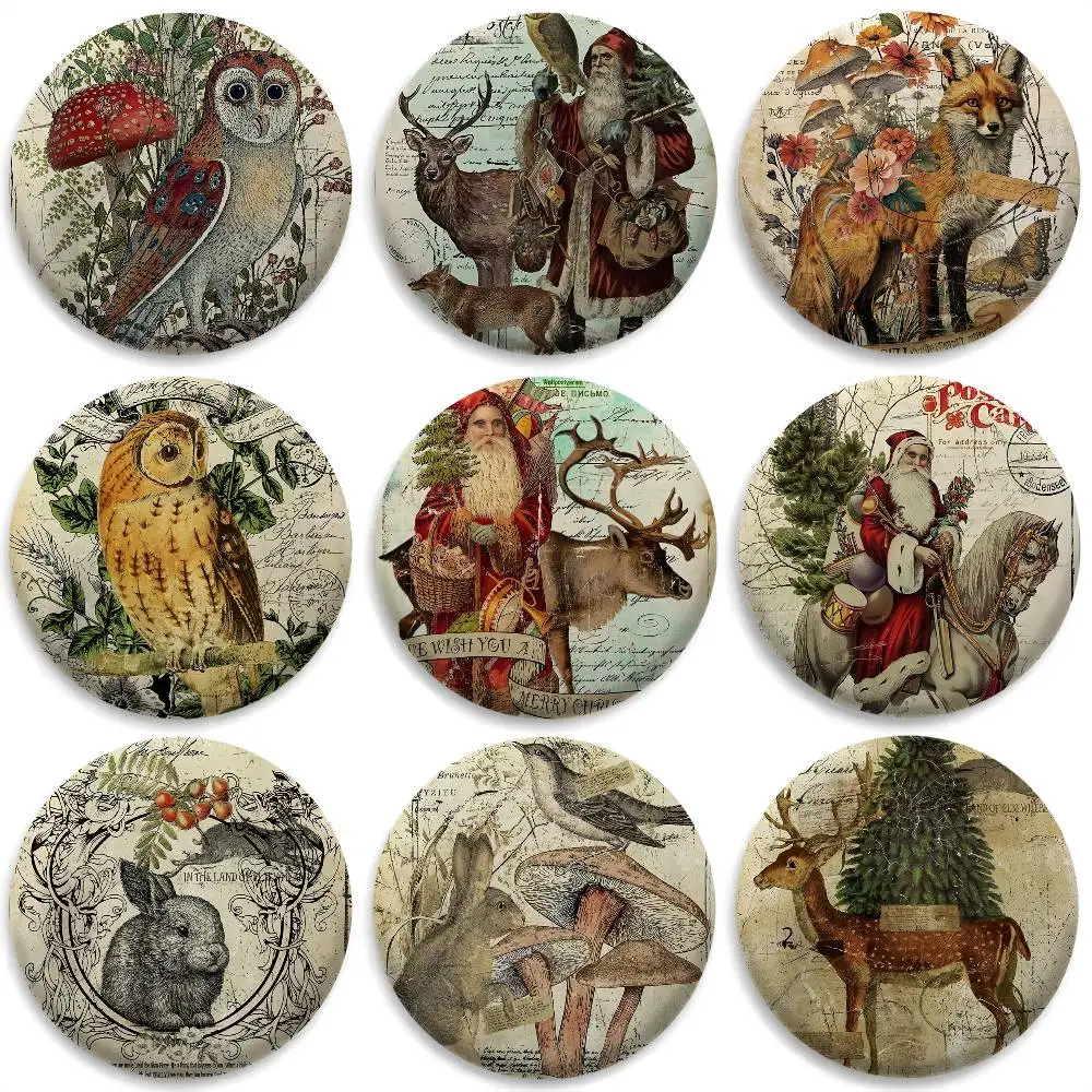 

Retro Animal Christmas Badges Round Exquisite Badge Brooches Creative Pins For Clothes Hat Backpack Gift Accessories