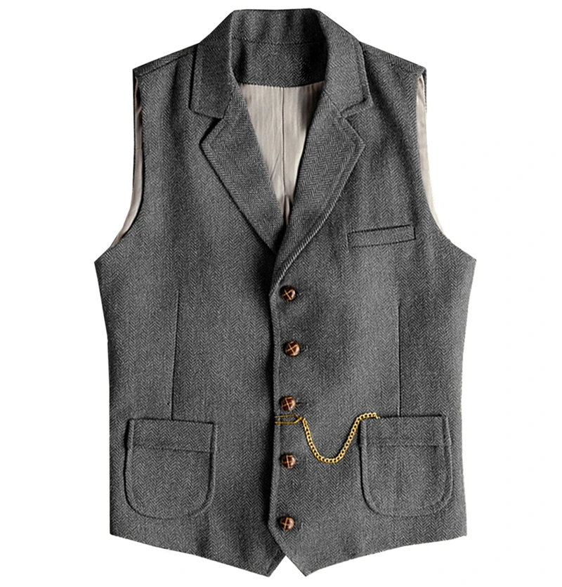 Vintage Business Formal Wedding Vest with Pockets, Retro Office Party Sleeveless Jacket Office Party Slim Fit Business Waistcoa