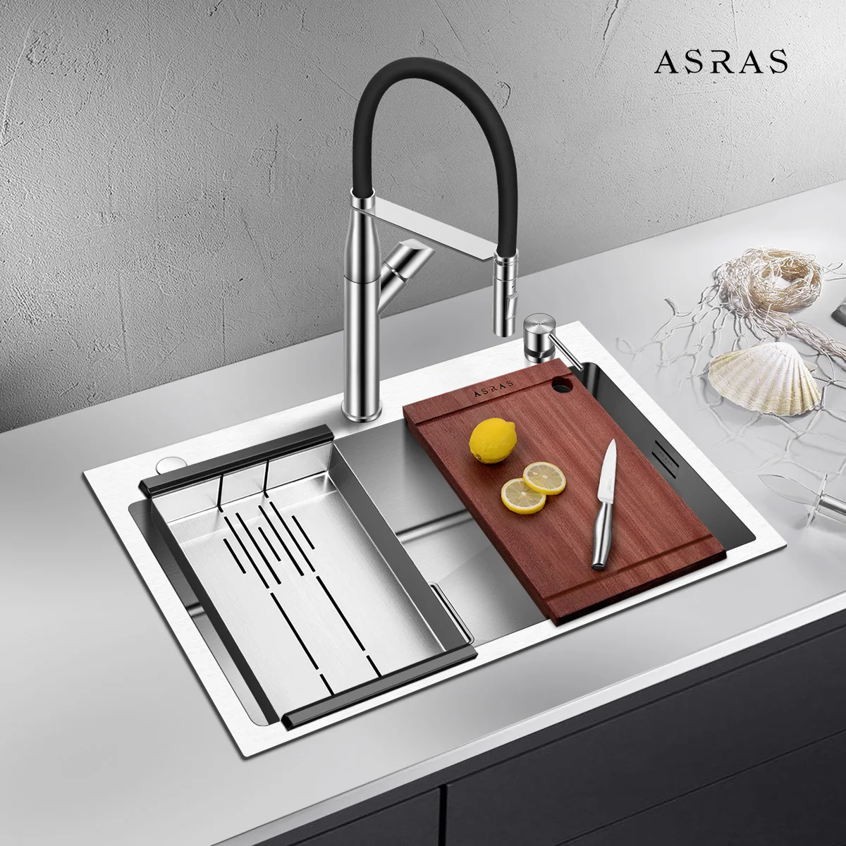 

ASRAS European 4mm thickened 304 stainless steel manual sink set large single table kitchen