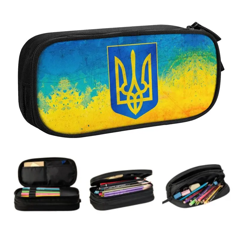 

Korean Ukrainian Flag Pencil Cases for Boys Gilrs Custom Coat Of Arms Of Ukraine Large Capacity Pen Bag Box School Accessories