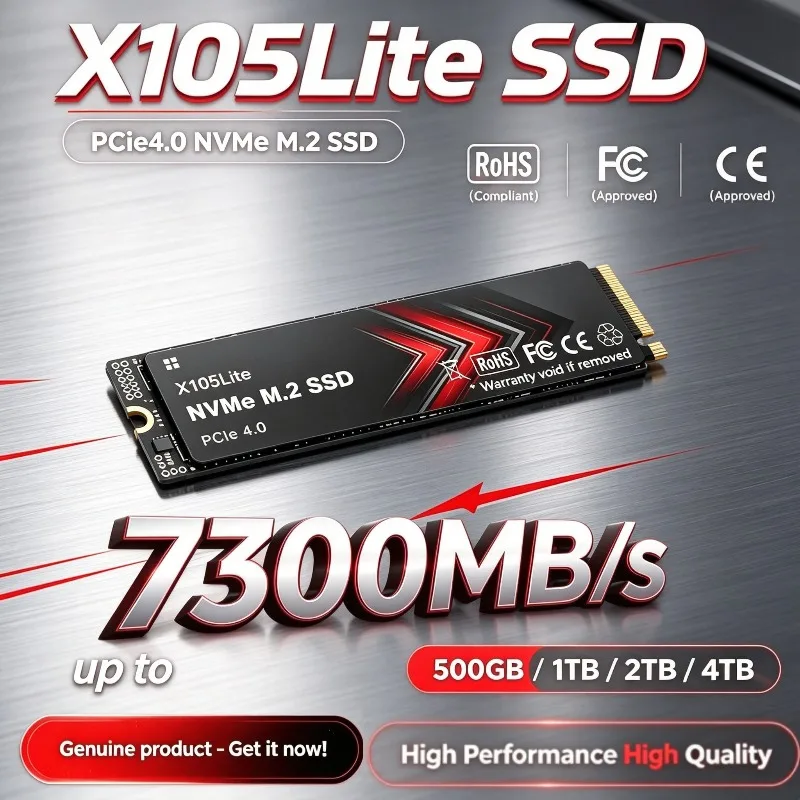 X105Lite NVMe SSD M.2 PCIe 4.0 NVMe Hard‑Drive Solid‑State‑Disk 500GB, 1TB, 2TB, 4TB up to 7300MB/s for Laptop & Desktop.