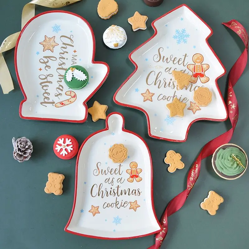 New Painted Christmas Dinner Plate Ceramic Candy Dessert Dish Display Tray for Holiady Christmas Day Santa Claus Pine Tree Plate