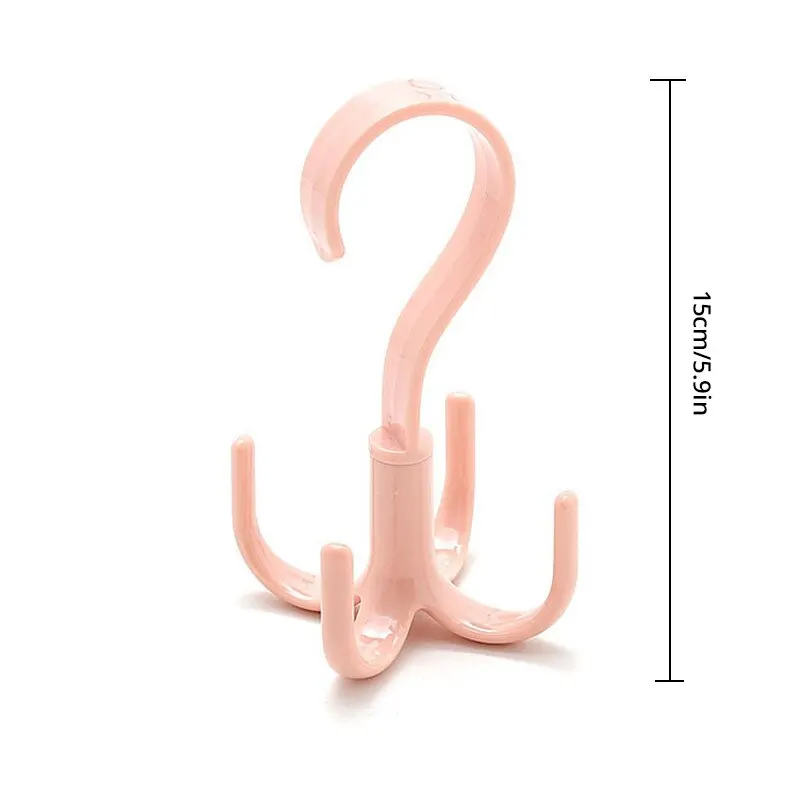 5pcs Pink Movable Hook Four Claw Hook Multi Functional Rotatable Hanging Bag Hat Scarf Dormitory Storage Punch-Free