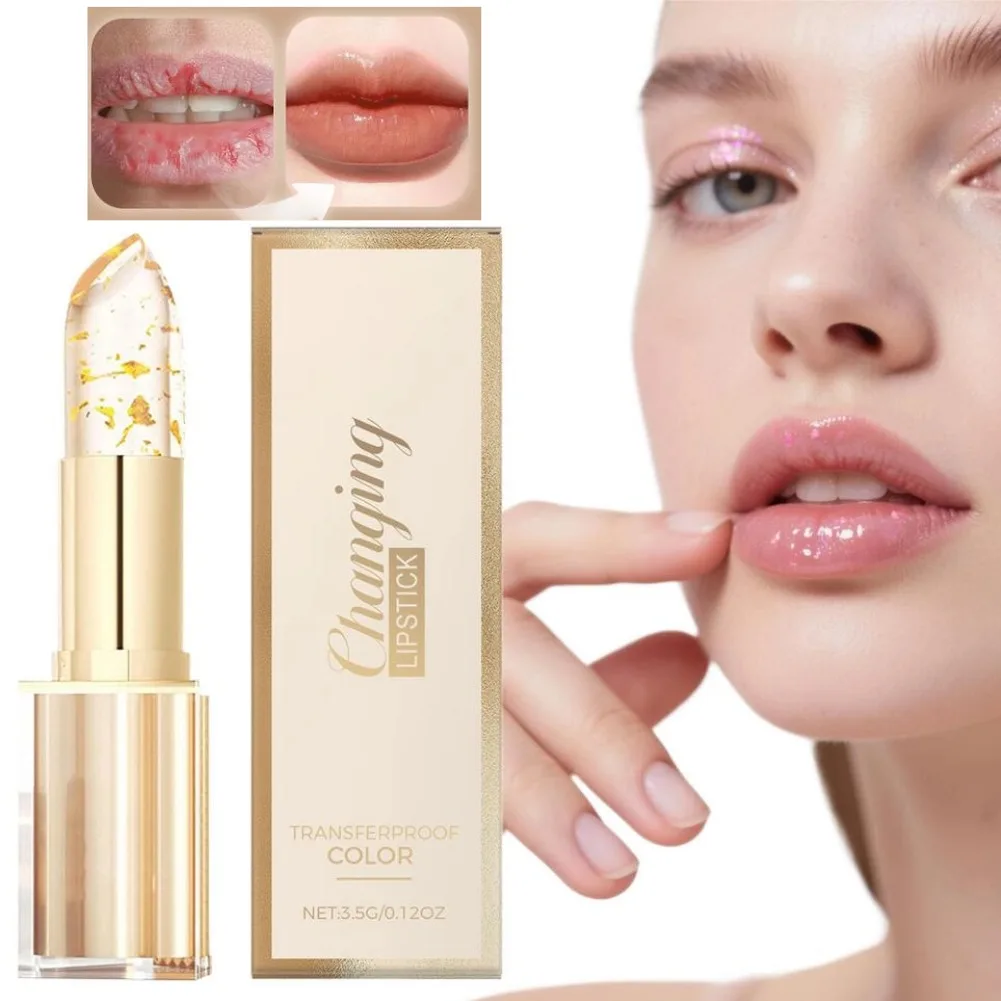Gold Color Changing Lipstick,Autumn & Winter Moisturizing Repair Lipstick Cream For Dry Cracks Lip Skin,Glossy Shine Lip Gloss